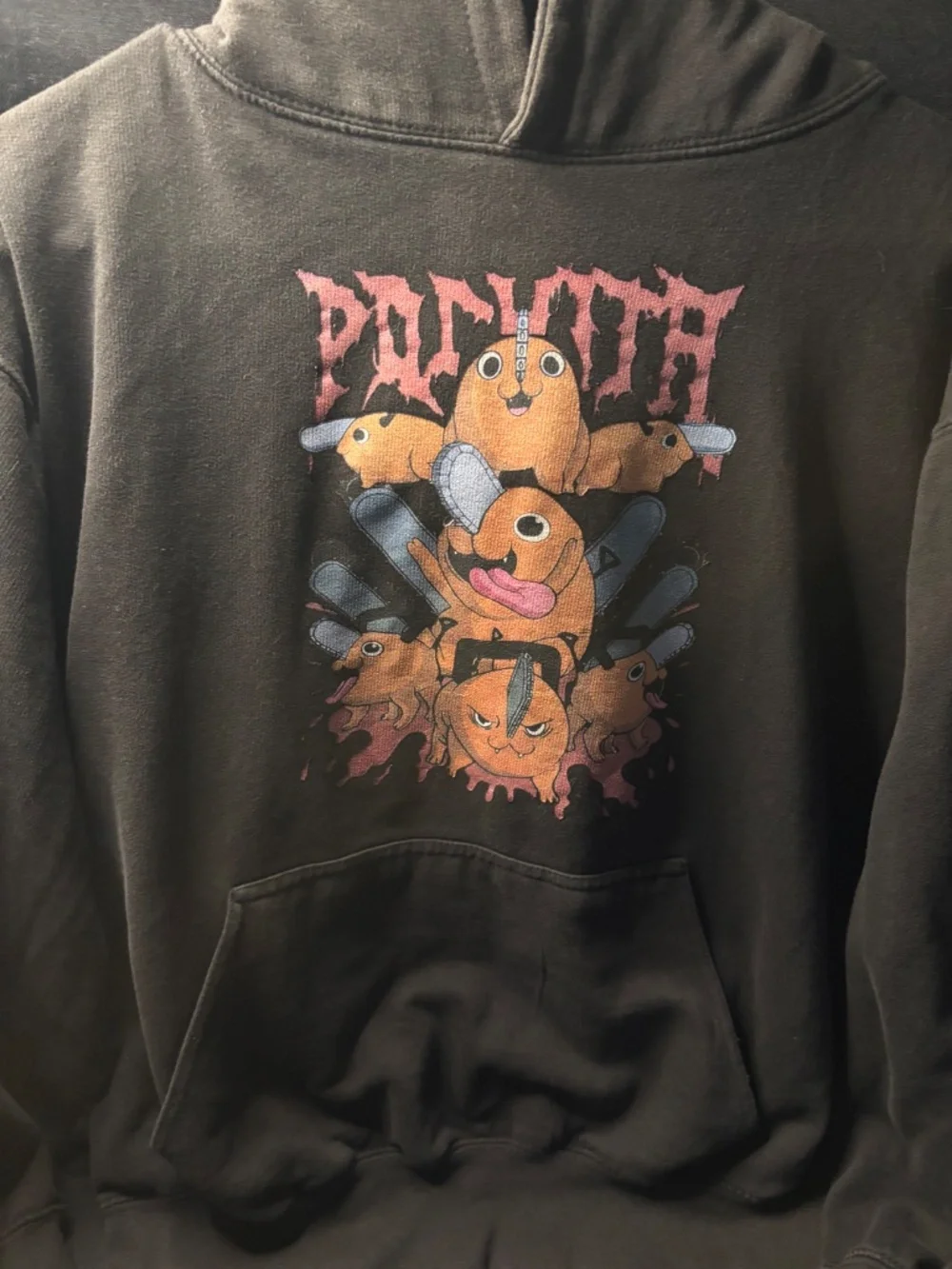 Chainsaw Man Pochita Graphic Hoodie Mens Medium Black Anime Pullover Sweatshirt.